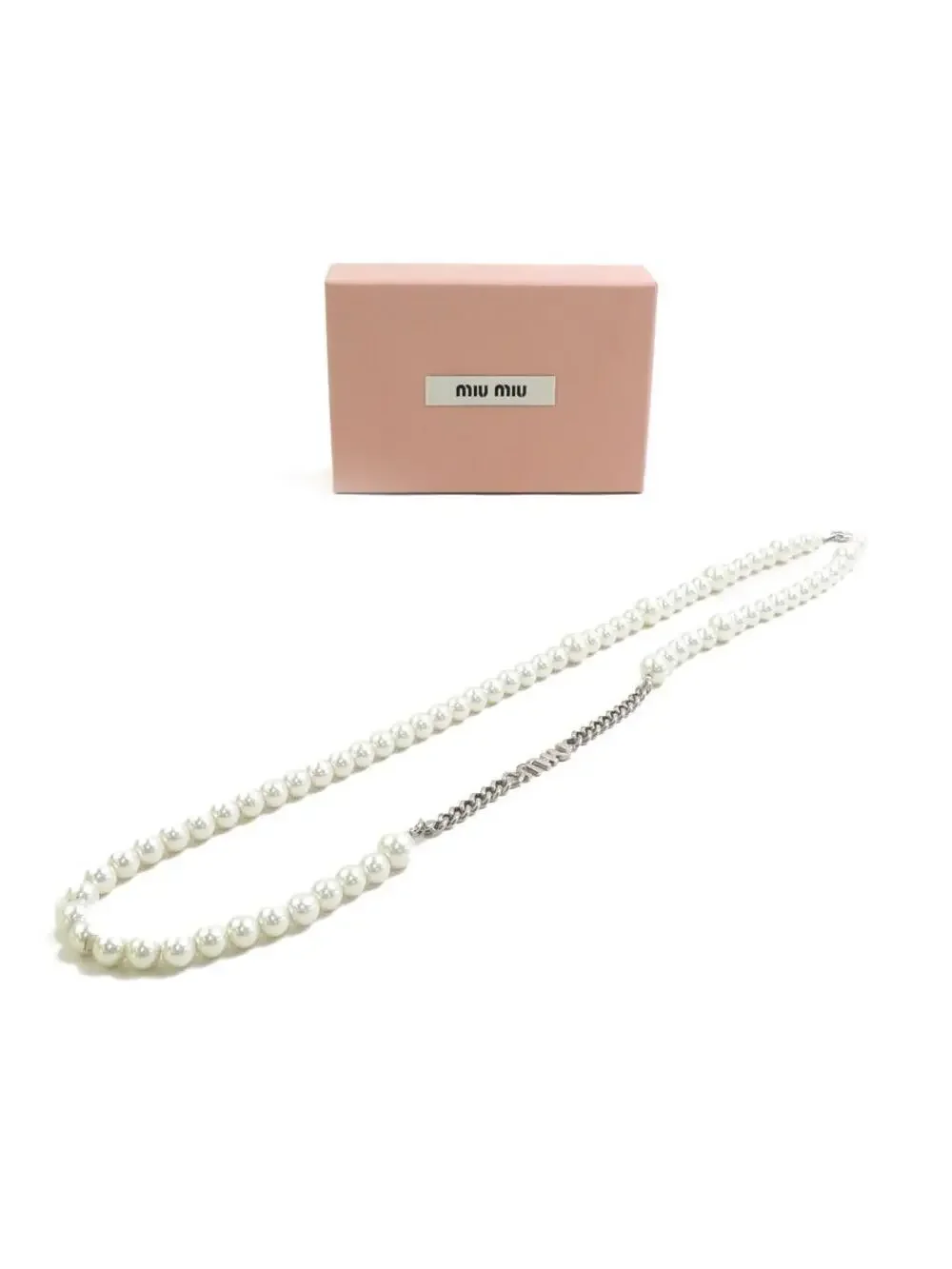 Auth Miumiu Necklace White/Silver Faux #329703M38B